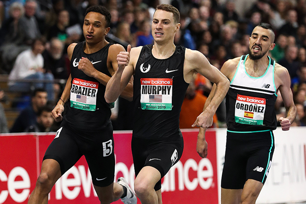 Eventual 800m winner Donavan Brazier (left) at the IAAF World Indoor Tour meeting in Boston (Victah Sailer)