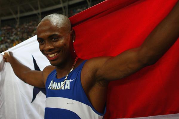 Irving Saladino celebrates long jump gold in Osaka (Getty Images)