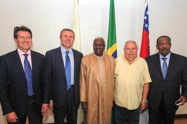 Roberto Gesta de Melo (second from right) with IAAF president Lamine Diack (centre) and IAAF vice presidents Sebastian Coe (left), Sergey Bubka and Dahlan Al Hamad (Sergio Oliveira)