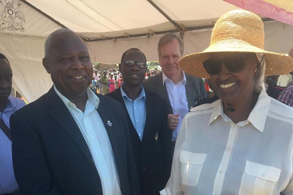At the Athletics for Development project launch in Apac, Uganda. From left: CAA Region 4 President, CAA Council Member and Athletics Kenya President Jackson Tuwei; UAF President Dominic Otuchet; Germany's Ambassador to Uganda Dr. Albrecht Conze; and Uganda's First Lady &  MoES & Patron A4D Janet Kataaha Museveni (GĂĽnter Lange )