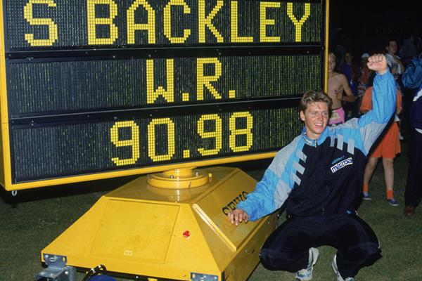 Steve Backley after breaking the javelin world record at Crystal Palace (Getty Images)