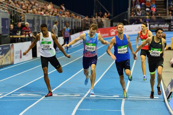 Close! Men's 800m in Karlsruhe. Marcin Lewandowski got the win. (Jiro Mochizuki for the IAAF)