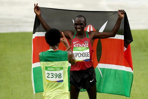 Eliud Kipchoge after winning the men's marathon at the Rio 2016 Olympic Games (Getty Images)