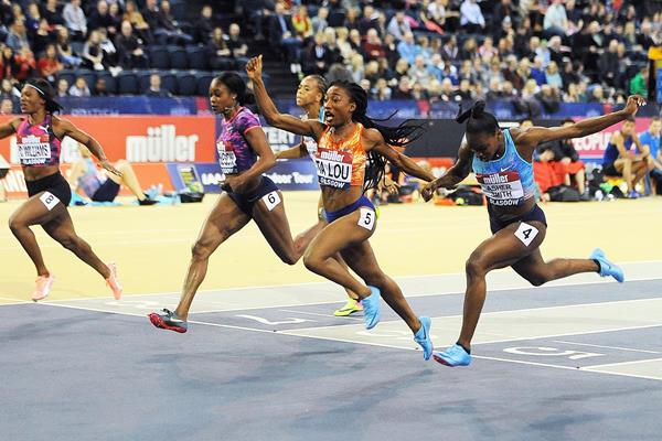 Marie-Josee Ta Lou wins the 60m at the IAAF World Indoor Tour meeting in Glasgow (Mark Shearman)
