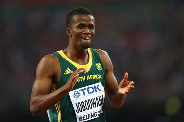 BEIJING, CHINA - AUGUST 27: Anaso Jobodwana of South Africa celebrates after crossing the finish line to win bronze in the Men's 200 metres final during day six of the 15th IAAF World Athletics Championships Beijing 2015 at Beijing National Stadium on August 27, 2015 in Beijing, China. (Photo by Ian Walton/Getty Images) (Getty Images)