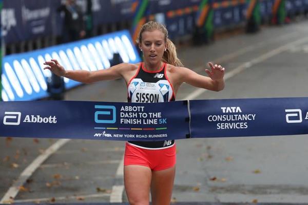 Emily Sisson takes the US 5km title in New York (Courtesy of New York Road Runners)