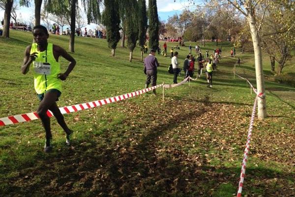 Timothy Toroitich leads the senior men's race at the Cross Internacional de la Constitucion in Alcobendas (Fundacion ANOC)