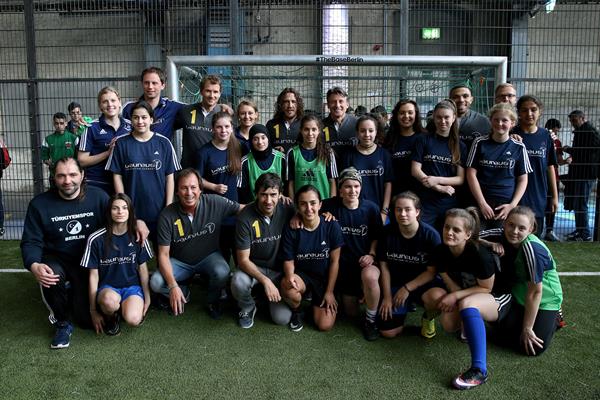 IAAF President Sebastian Coe (back row, center) poses with participants of the Laureus Sport for Good Jam in Berlin (Getty Images)