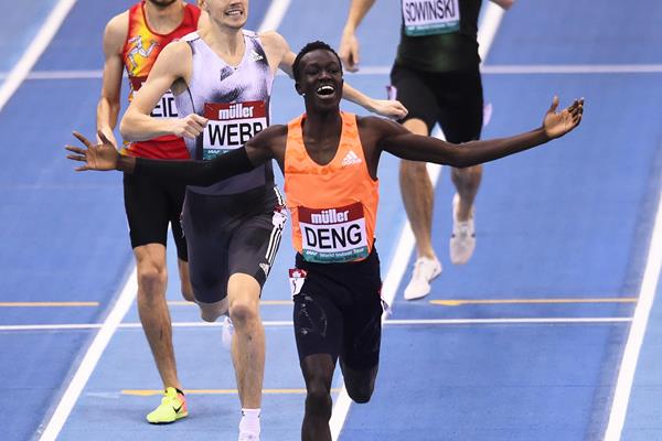 Joseph Deng wins the 800m at the World Indoor Tour meeting in Birmingham (Getty Images)