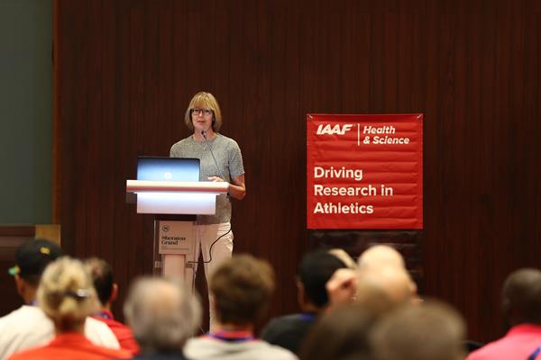 IAAF Council Member Sylvia Barlag addresses participants at the 1st International Conference on Road Races in Urban and Extreme Environments (Getty Images)