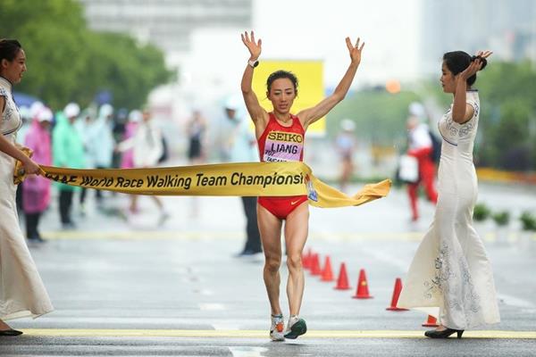 Liang Rui wins the women's 50km race walk at the IAAF World Race Walking Team Championships Taicang 2018 (Getty Images)