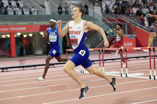 Karsten Warholm wins the 400m hurdles at the IAAF World Athletics Championships Doha 2019 (Getty Images)