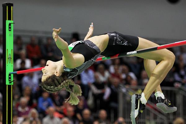 Yaroslava Mahuchikh in the high jump at the World Athletics Indoor Tour meeting in Karlsruhe (Jean-Pierre Durand)
