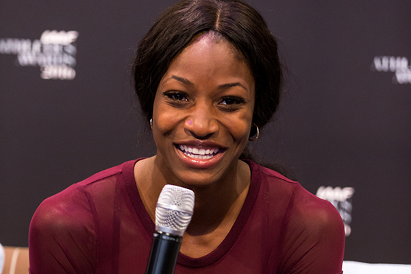 Shaunae Miller speaks to the press ahead of the IAAF Athletics Awards 2016 (Philippe Fitte / IAAF)
