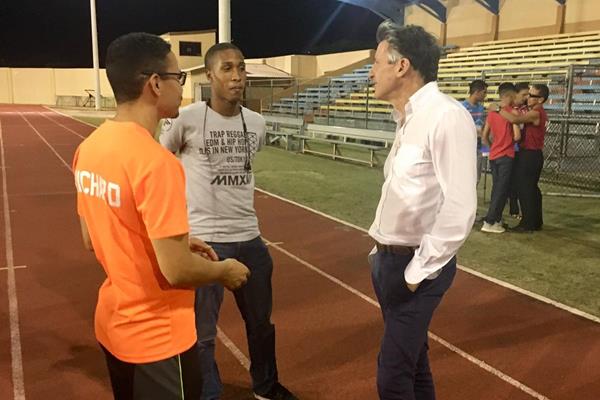 IAAF President Sebastian Coe at the national stadium in Oranjestad, Aruba (IAAF)