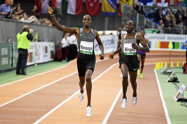 Elijah Manangoi wins the 1500m at the IAAF World Indoor Tour Meeting in Dusseldorf (Gladys Chai von der Laage)