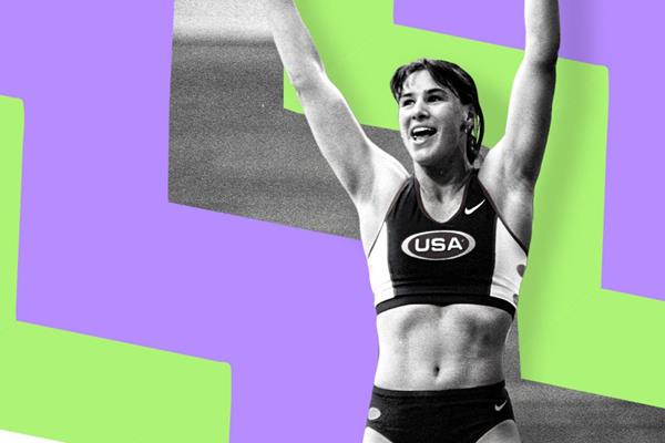 Stacy Dragila wins the 1997 world indoor pole vault title (Gladys Chai von der Laage)