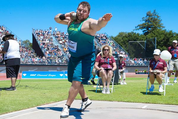 Darlan Romani, winner of the shot put at the IAAF Diamond League meeting in Stanford (Victah Sailer)