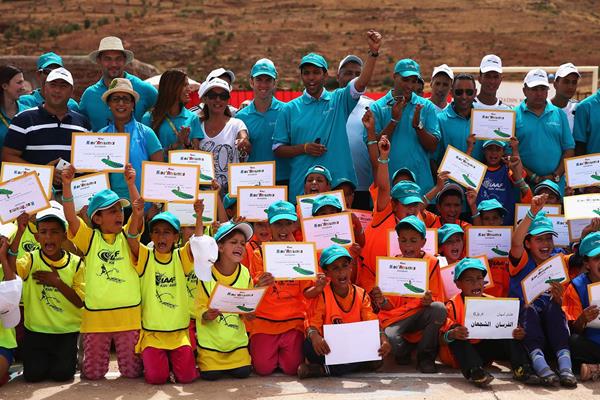IAAF ambassadors with local children at the IAAF Kids Athletics event in Ait Iktel (Getty Images)