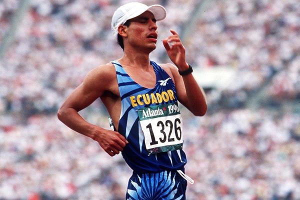 Jefferson Perez wins the 20km race walk at the 1996 Olympic Games in Atlanta (Getty Images)