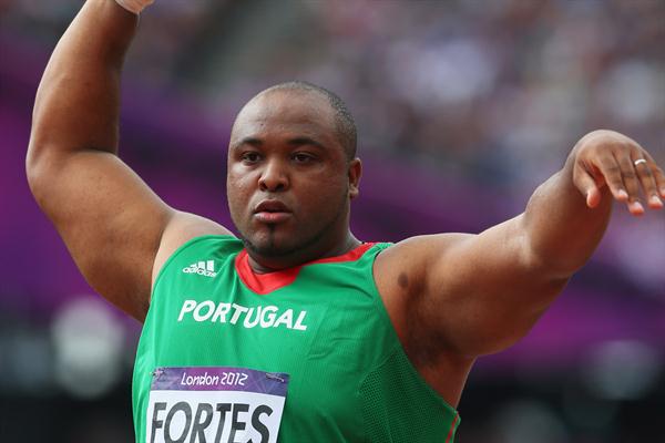 Marco Fortes of Portugal competes in the Men's Shot Put qualification on Day 7 of the London 2012 Olympic Games at Olympic Stadium on August 3, 2012 (Getty Images)