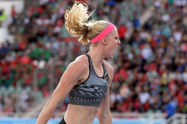 Pole vault winner Sandi Morris at the IAAF Diamond League meeting in Rabat (Kirby Lee)