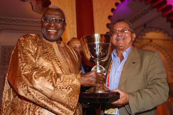 IAAF President Diack presents the IAAF Continental Cup to NACAC President Victor Lopez in Marrakech following their 2010 win (Getty Images)