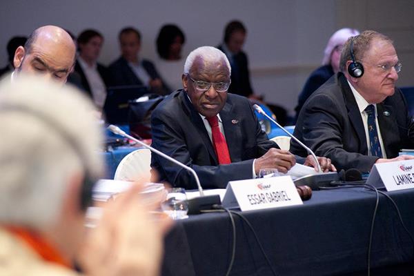 IAAF President Lamine Diack during the IAAF Council meeting, 18 November 2014 (Jon Mulkeen / IAAF)