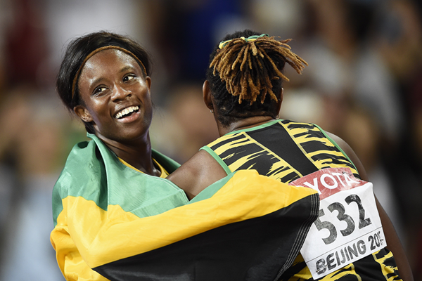 Danielle and Shermaine Williams after the 100m hurdles final at the IAAF World Championships, Beijing 2015 (AFP / Getty Images)