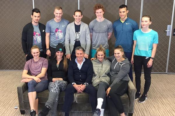 Post-forum group shot: athletes with IAAF President Sebastian Coe in Clermont-Ferrand (organisers)