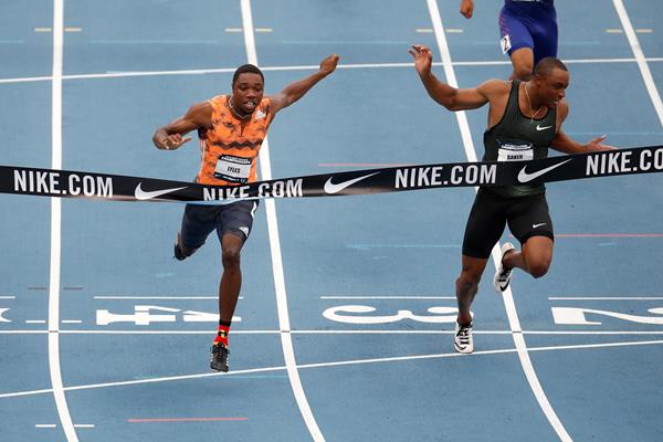 Noah Lyles (l) edges Ronnie Baker to the take the US 100m title (Getty Images)