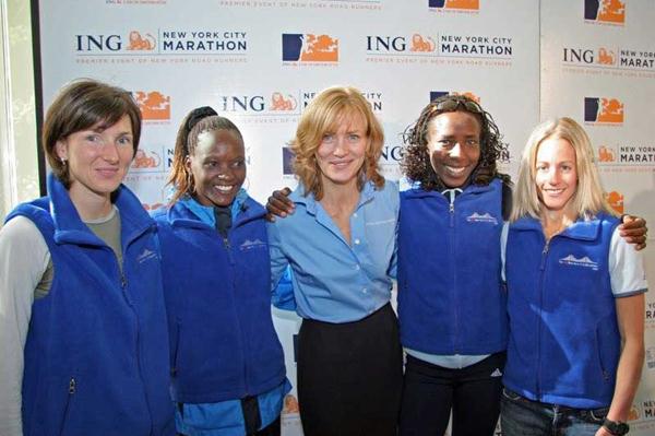 ING New York Marathon - Jelena Prokopcuka, Susan Chepkemei, race director Mary Wittenberg, Lornah Kiplagat and Jen Rhines (courtesy of New York Road Runners)