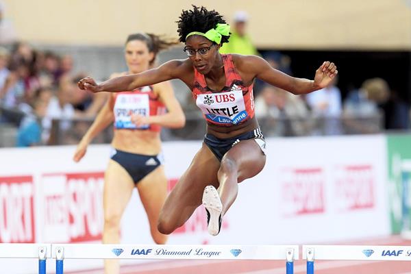 Shamier Little en route to her 400m hurdles win at the IAAF Diamond League meeting in Lausanne (Gladys Chai von der Laage)