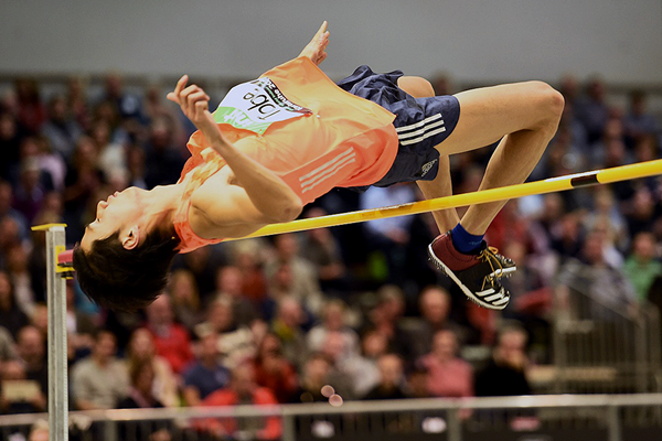 High jump winner Naoto Tobe at the IAAF World Indoor Tour meeting in Karlsruhe (Jiro Mochizuki)