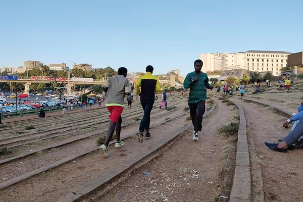 Athletes training in Meskel Square in Addis Ababa (Cathal Dennehy)