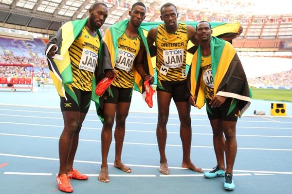 Carter, Bailey-Cole, Ashmeade and Bolt in the mens 4x100m Relay at the IAAF World Athletics Championships Moscow 2013 (Getty Images)