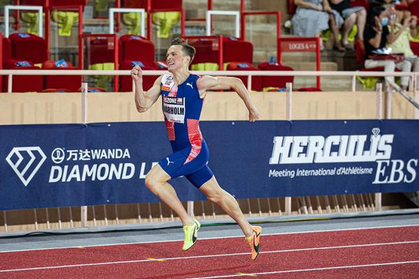 Karsten Warholm on his way to winning the 400m hurdles at the Diamond League meeting in Monaco (Philippe Fitte)