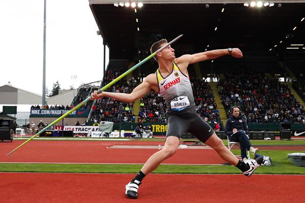 Thomas Rohler breaks the javelin meeting record at the IAAF Diamond League meeting in Eugene (Victah Sailer)