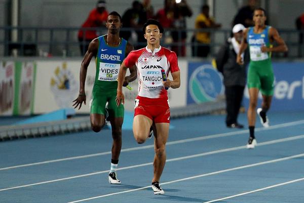 Kotaro Taniguchi anchors Japan in the 4x100m at the IAAF World Relays (Getty Images)