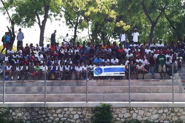 Students and coaches at the athletics camp in Haiti (NFP Foundation)