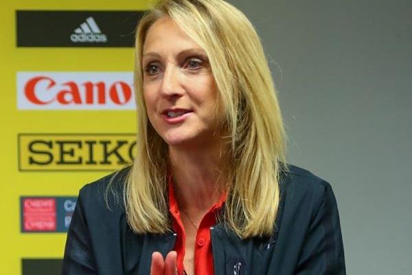 Paula Radcliffe at the press conference for the IAAF/Cardiff University World Half Marathon Championships Cardiff 2016 (Getty Images)