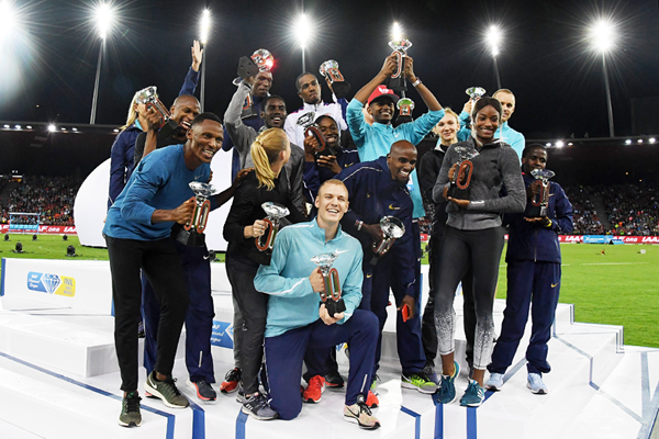 The first 16 Diamond Trophy winners of 2017 at the end of the IAAF Diamond League final in Zurich (Gladys Chai von der Laage)