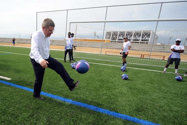 IOC president Thomas Bach at the opening of the Sport for Hope Centre in Port-au-Prince, Haiti (IOC)