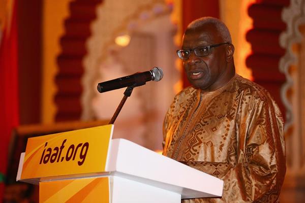 IAAF President Diack speaking at the welcome dinner ahead of the 2014 IAAF Continental Cup, Marrkech 2014 (Getty Images)