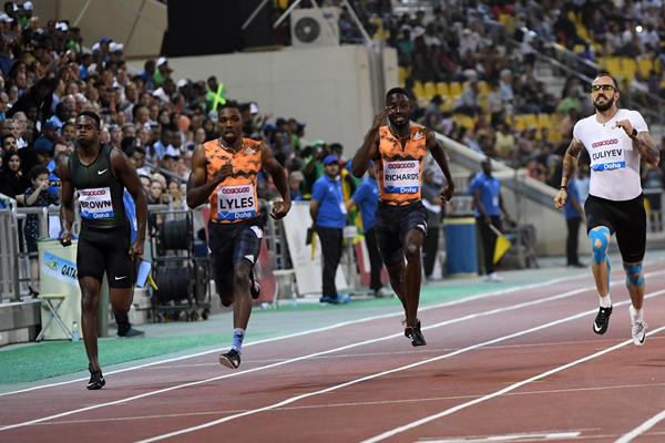Noah Lyles takes a big win in the Doha 200 (Hasse Sjogren)