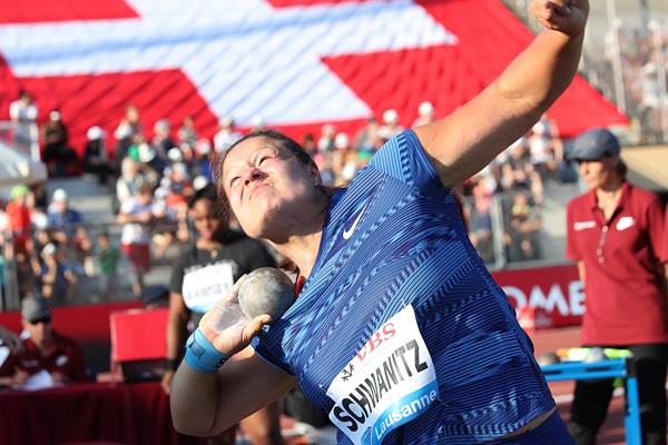 Christina Schwanitz wins the shot put at the IAAF Diamond League meeting in Lausanne (Giancarlo Colombo)