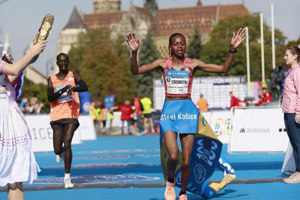 Milliam Ebongon winning the Kosice Peace Marathon (Organisers)