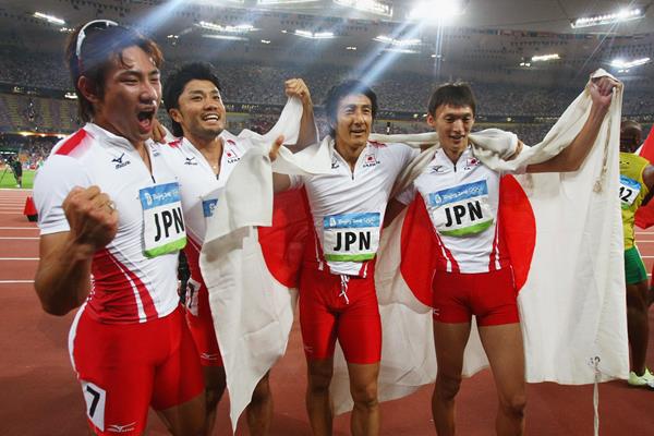 Japan's 2008 Olympic silver medal winning relay squad: Naoki Tsukahara, Shingo Suetsugu, Nobuharu Asahara and Shinji Takahira (Getty Images)