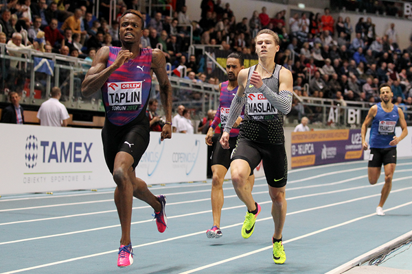 Bralon Taplin on his way to winning the 400m at the IAAF World Indoor Tour meeting in Torun (Jean-Pierre Durand)