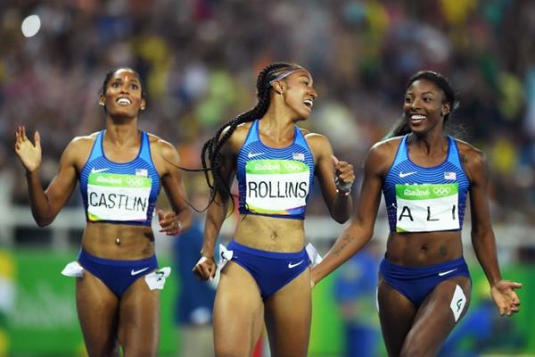 Kristi Castlin, Brianna Rollins and Nia Ali after sweeping the medals in the 100m hurdles at the Rio 2016 Olympic Games (Getty Images)